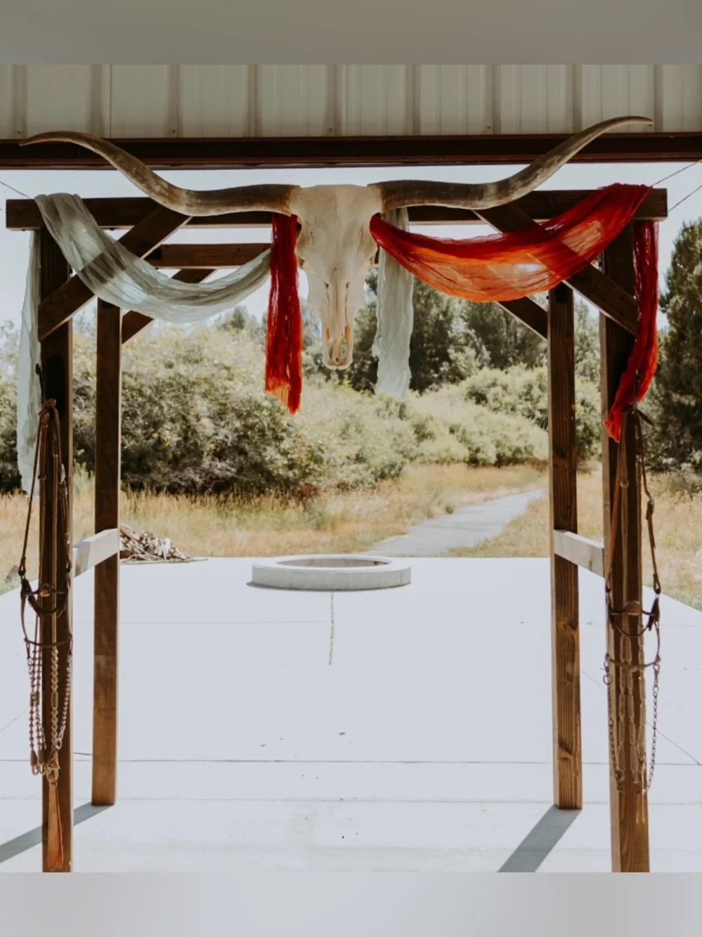Terracotta and Sage Green Arch Drapes